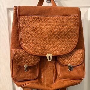 Woven Leather Backpack - Tan
